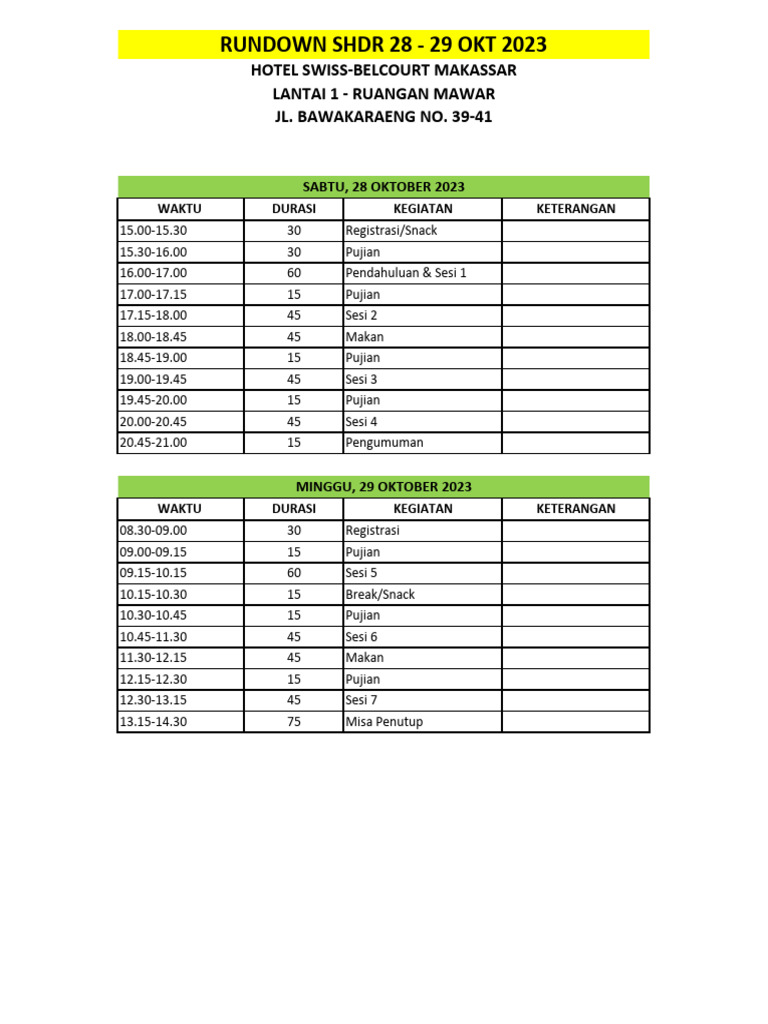Rundown Acara SHDR 28-29 Okt 2023 | PDF