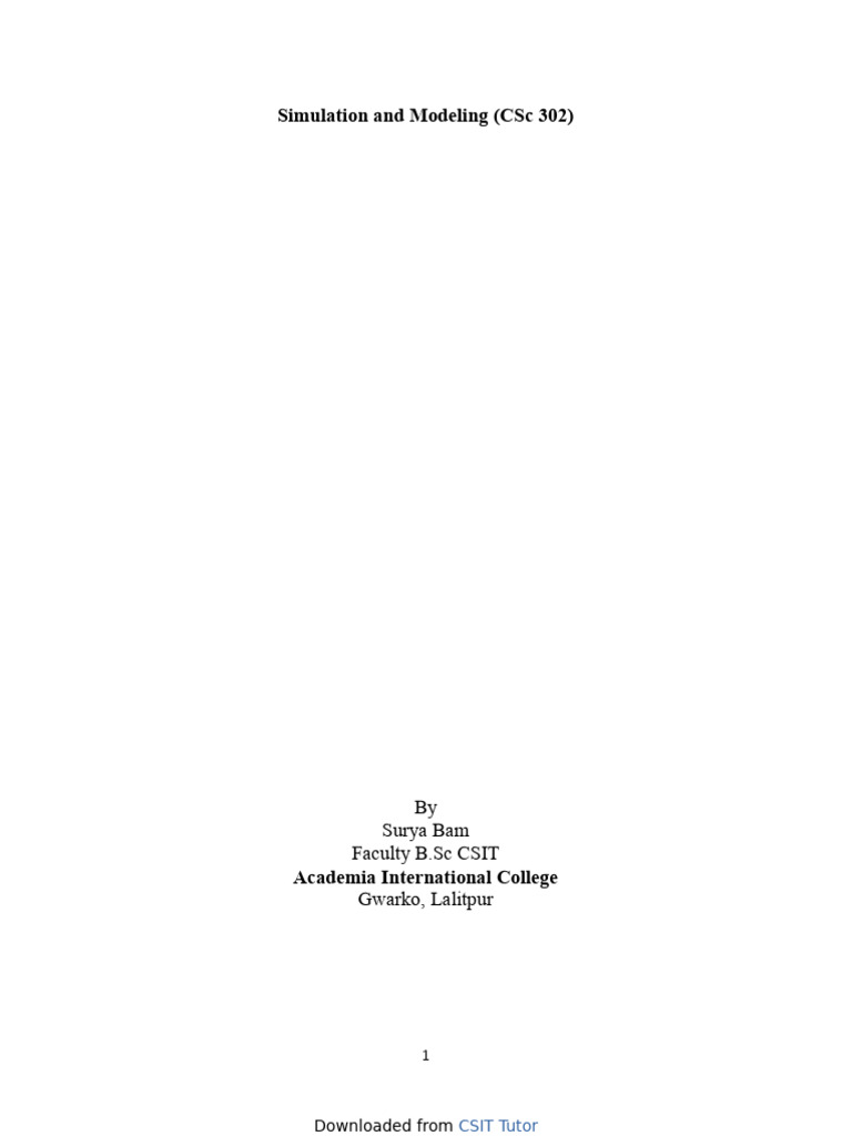 Simulation and Modelling Note by Surya Bam | PDF | Markov Chain | Equations