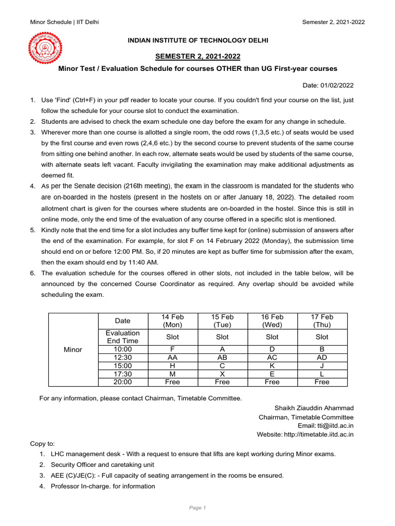 Non ug fy minor schedule ii sem 2021 22 pdf