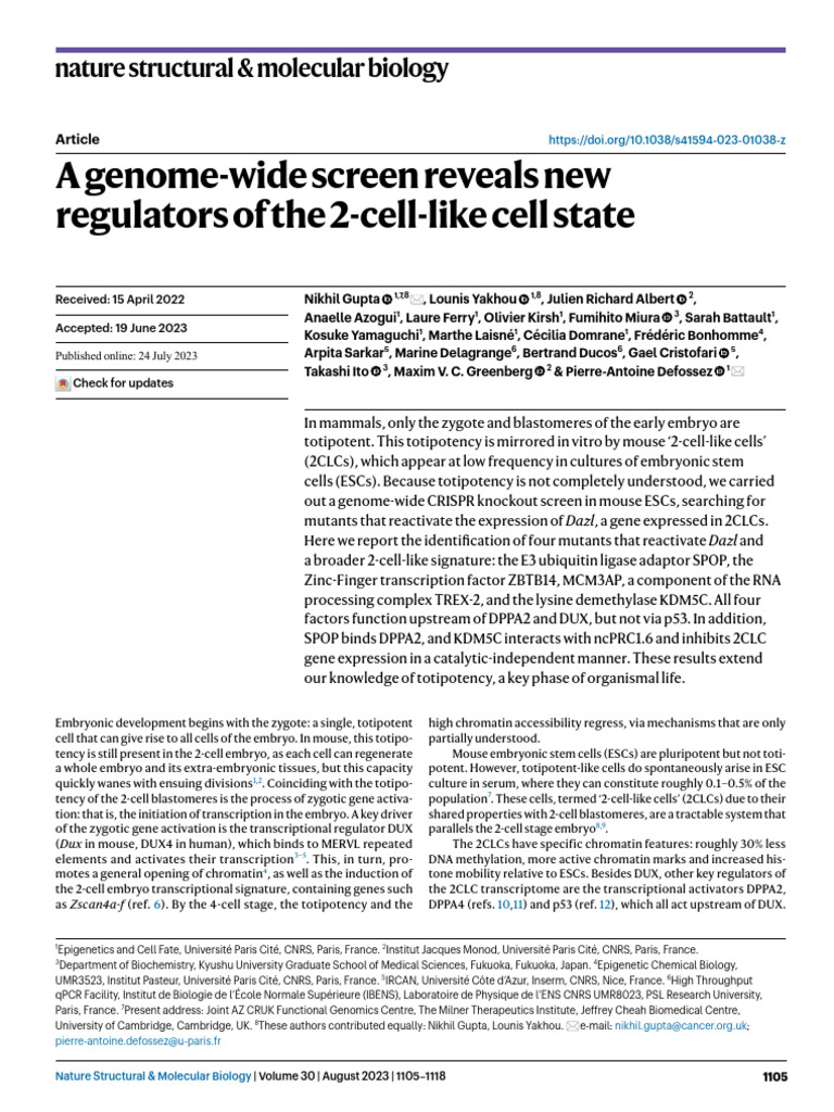 Nature Structural & Molecular Biology 2023 PDF Gene Expression Cell Potency