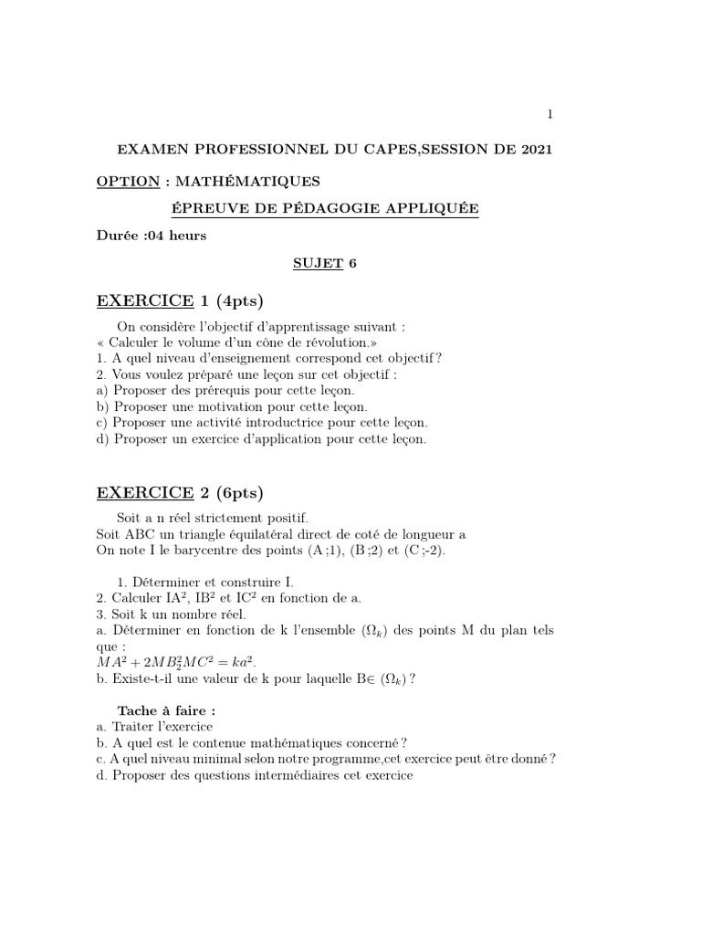 Sujet CAPES Maths 2021 - Épreuve Pédagogique | PDF | Limite ...