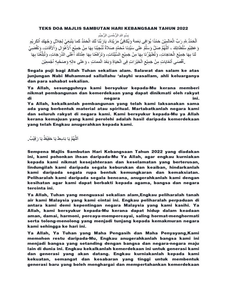 Doa Hari Kebangsaan Pdf