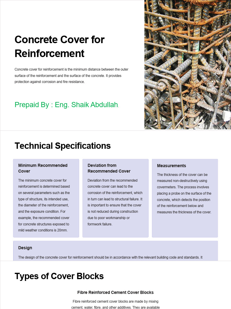Concrete Cover For Reinforcement Works | PDF | Concrete | Cement