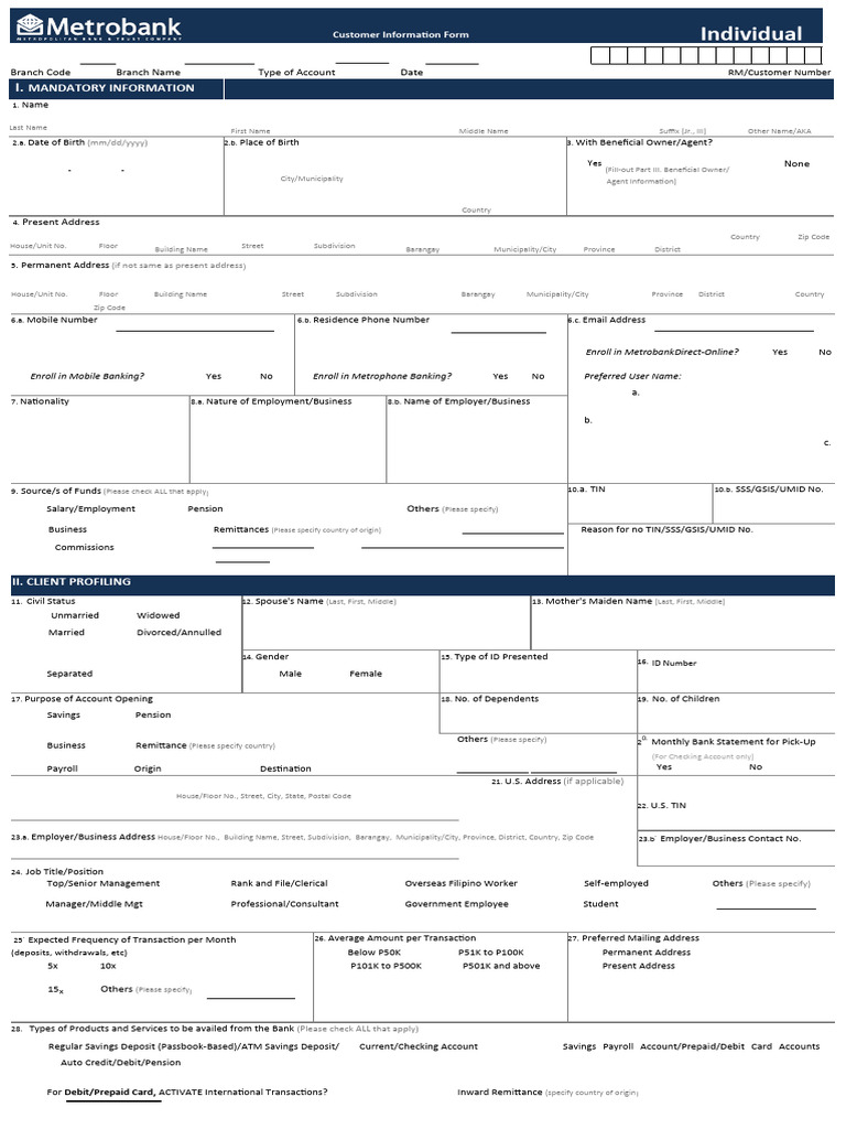 Metrobank Account Application Form | PDF | Debit Card | Banks