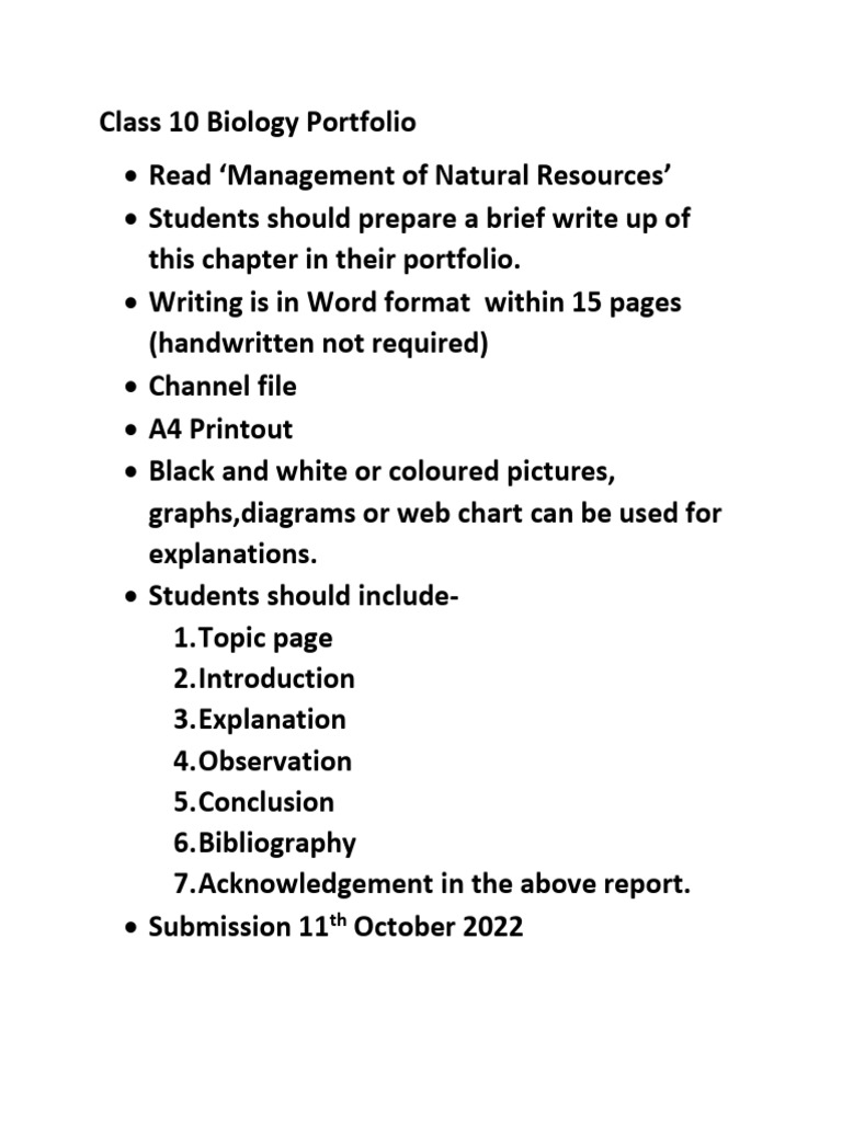 Class 10 Portfolio Biology Pdf