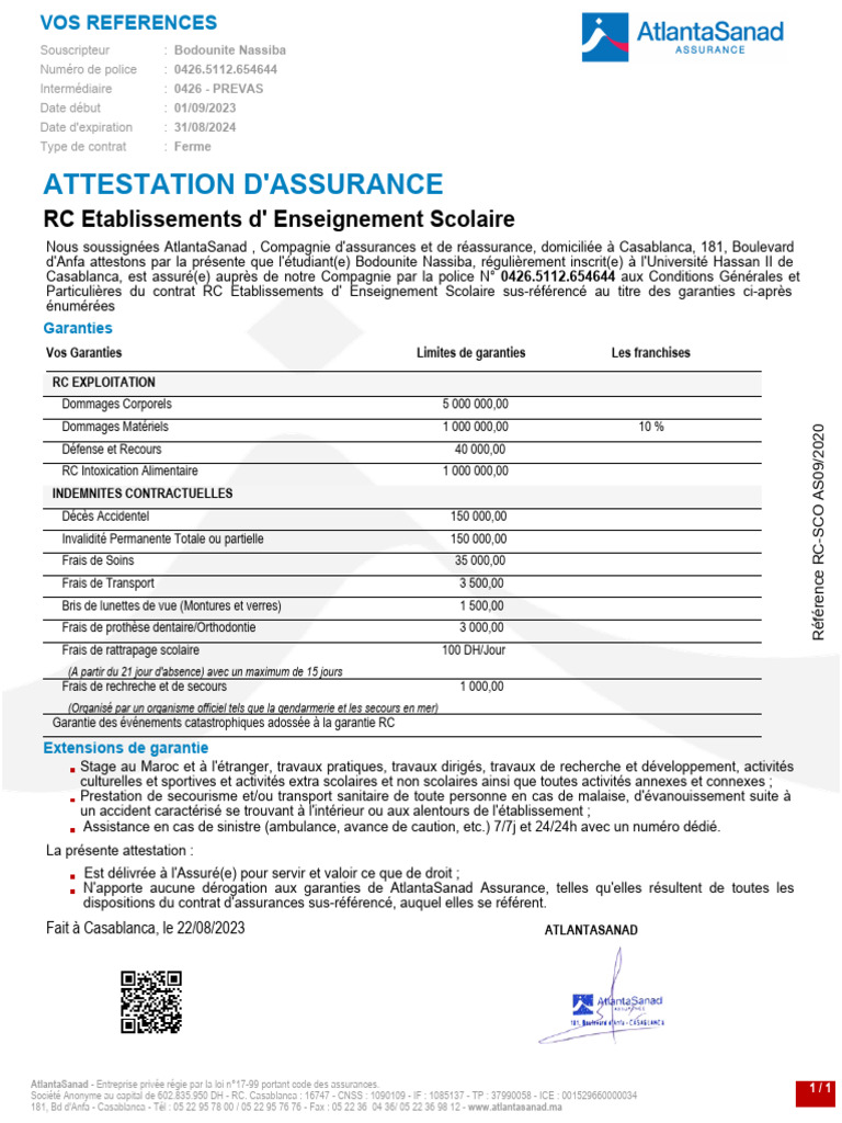 Attestation d'Assurance Étudiante RC | PDF