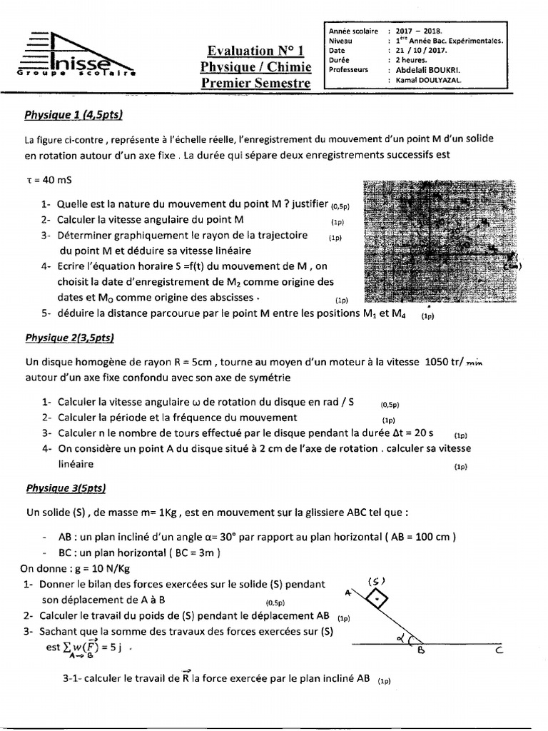 Devoir 1 Modele 10 Physique Chimie 1er Bac Semestre 1 | PDF