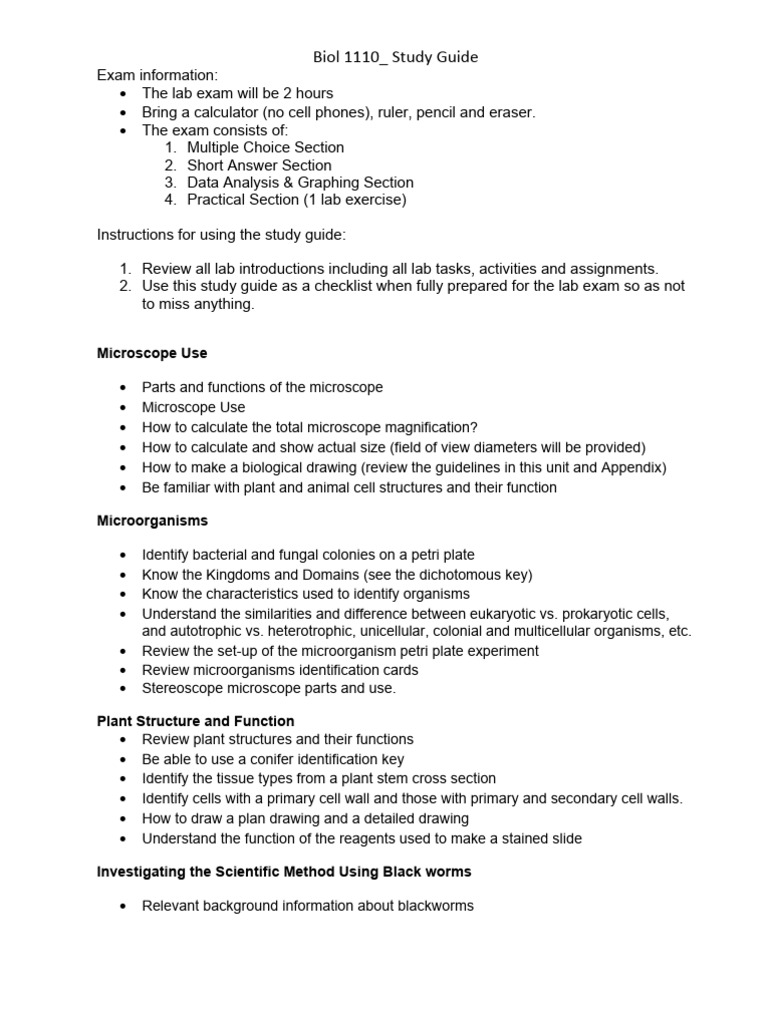 Biol 1110 Lab Exam Study Guide | PDF | Cell (Biology) | Flowers