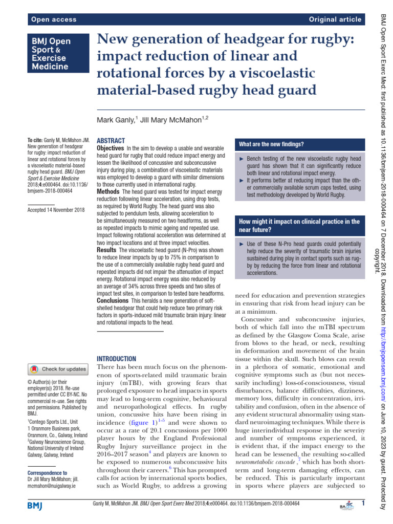 New Generation of Headgear For Rugby | PDF | Concussion