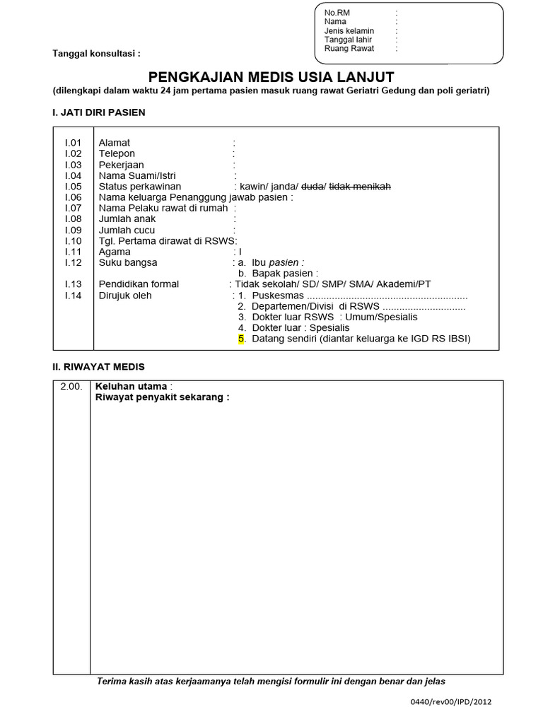 Form CGA Kosong + FRAILTY | PDF