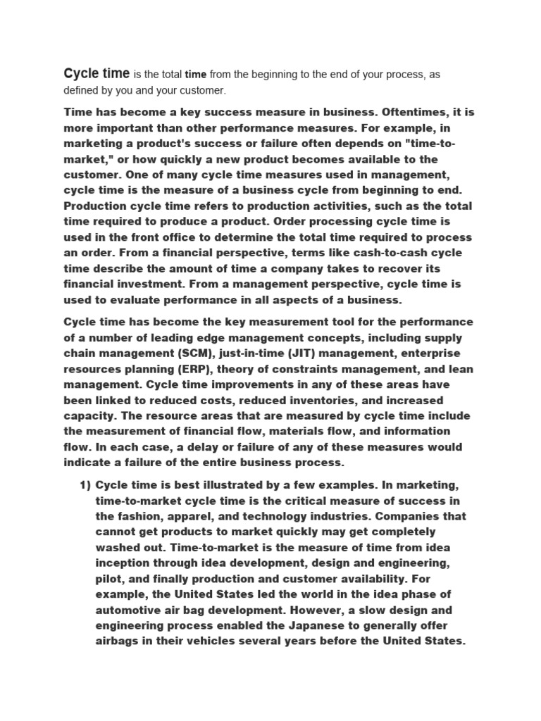 Cycle Time | PDF | Lean Manufacturing | Economies