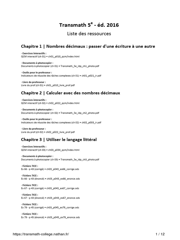 Ressources Transmath 5e 2022-2024 | PDF | Formats de fichier informatique