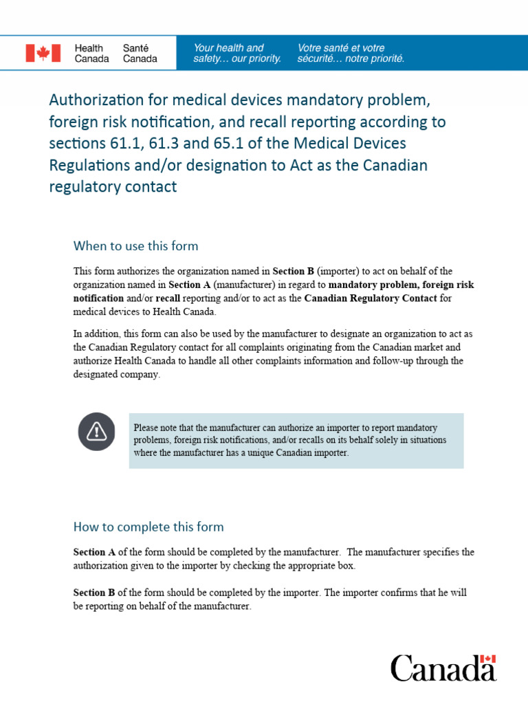 Medical Device Reporting Authorization Form | PDF | Medical Device ...