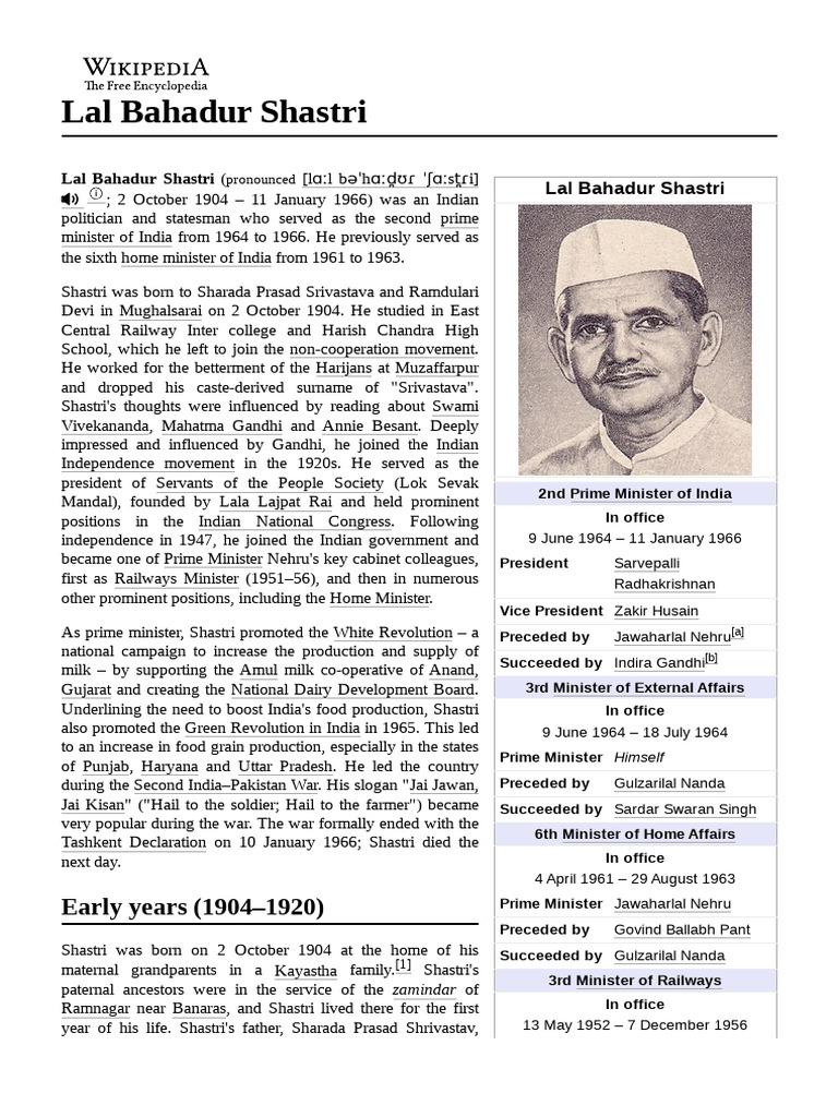Lal Bahadur Shastri Pdf