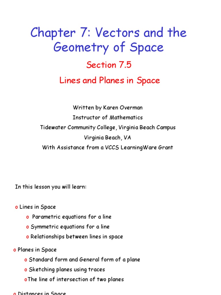 7.5lines and Planes in Space PDF Line (Geometry) Plane (Geometry)