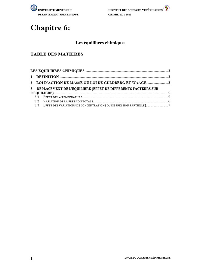 Équilibres chimiques et loi de Guldberg | PDF | Équilibre chimique ...