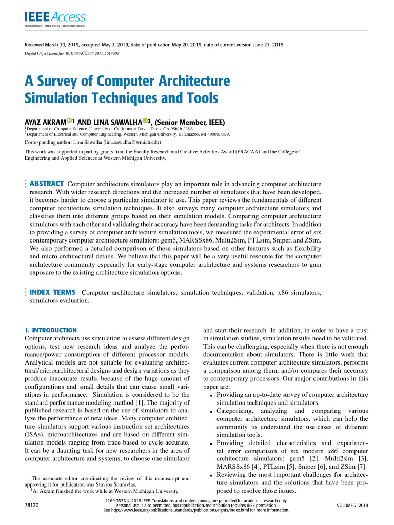 A Survey of Computer Architecture Simulation Techniques and Tools | PDF
