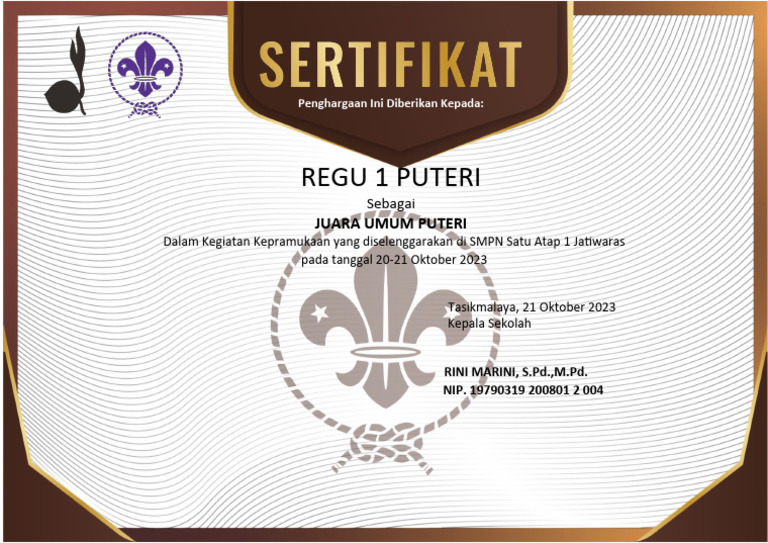 Desain Sertifikat Pramuka Gratis 2 Word Landscape PDF