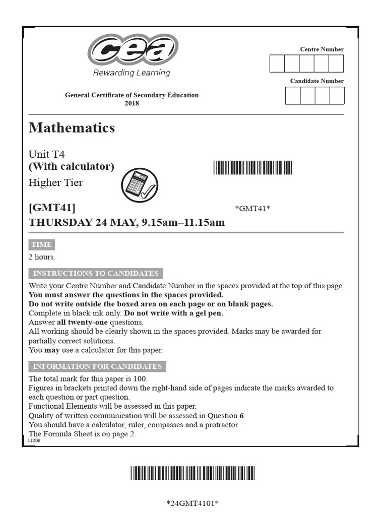 Gcse math past papers mark schemes standard mayjune series 2018 26251 pdf