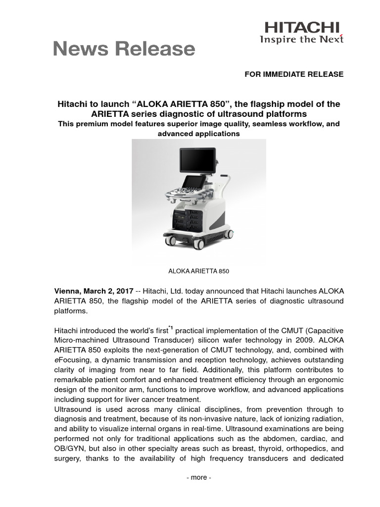 Hitachi Launches ALOKA ARIETTA 850 | PDF | Computers | Technology ...