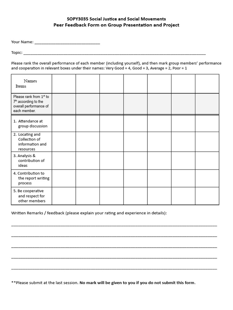 Peer Feedback Form | PDF | Business | Social Science