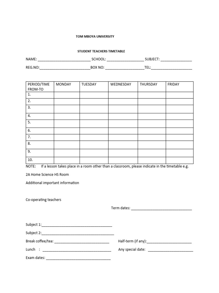 Tmu Time Table Format PDF
