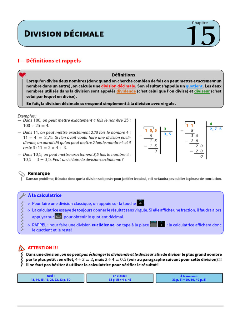 Division Décimale : Méthodes et Exemples | PDF