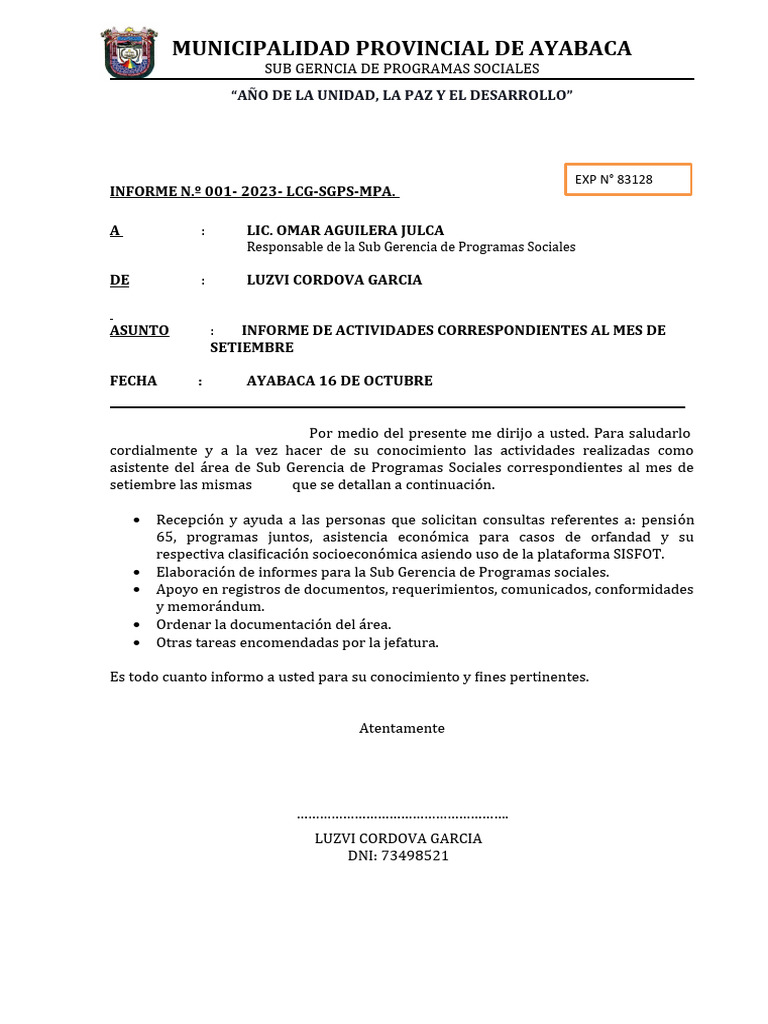 Informe de Actividades | PDF
