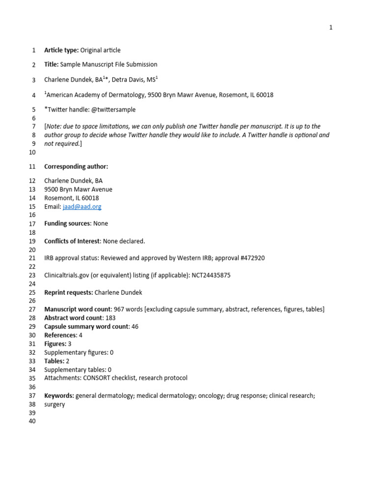 Sample Manuscript File JAAD Updated 7-24-19 | PDF | Self-Improvement