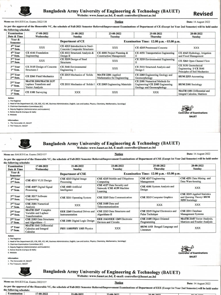Revised Routine 1st & 3rd To 8th Sem Ref-Imp Examination Fall 2021 | PDF