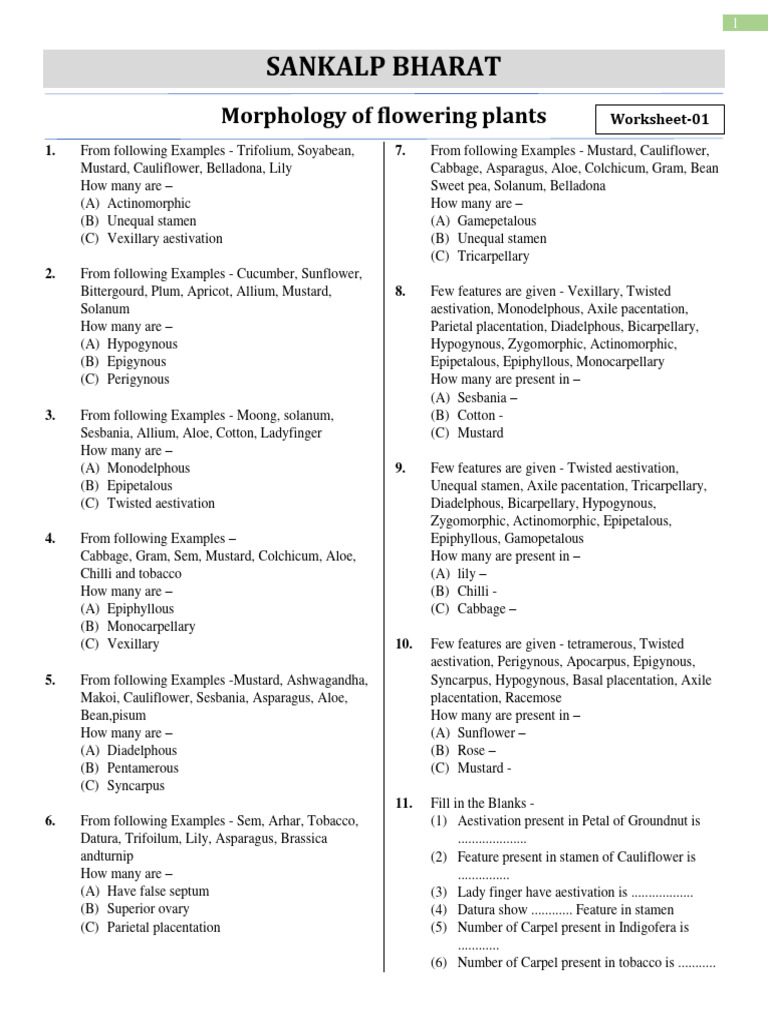 Assertion Reason Morphology Of Flowering Plants