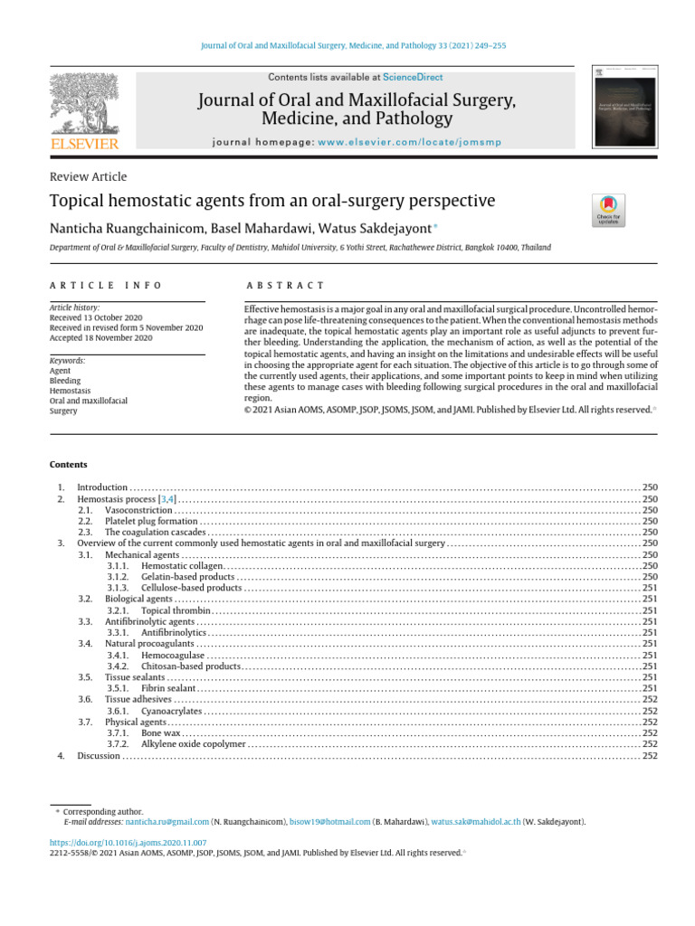 Topical Hemostatic Agents From An OralSurgery Perspective PDF