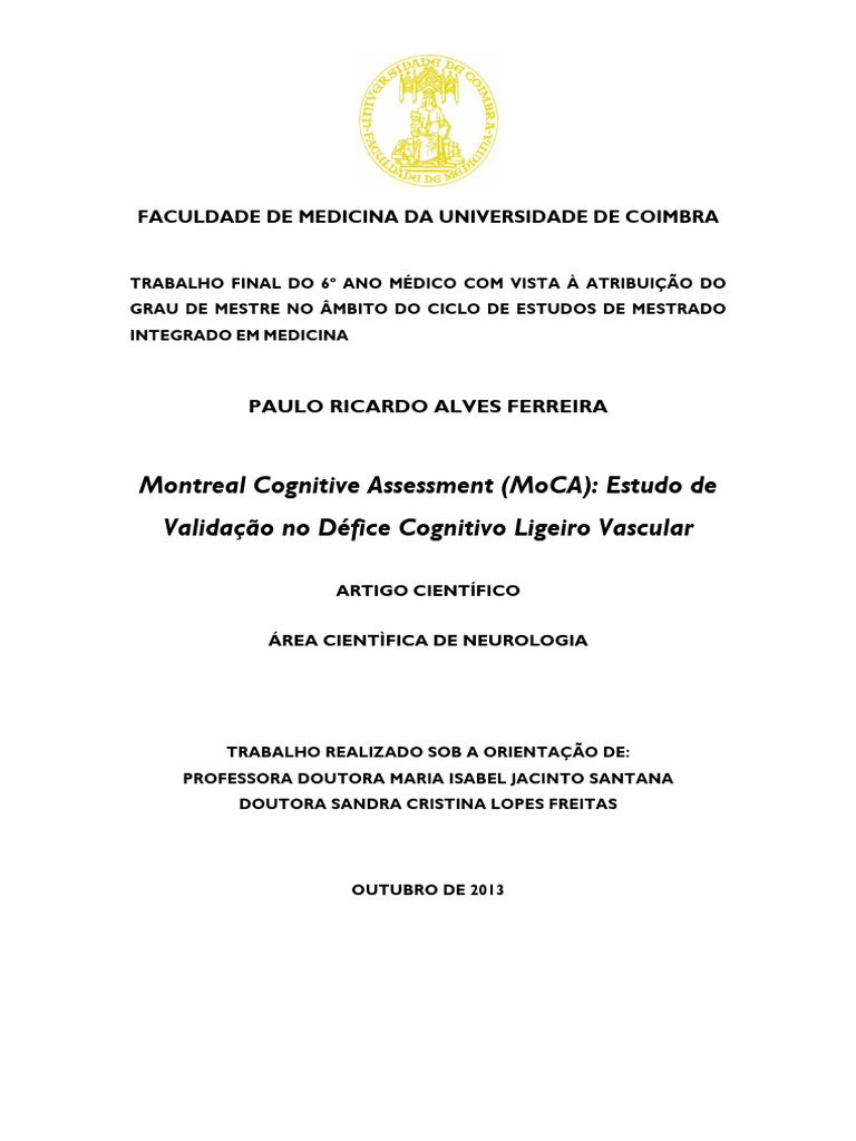 Montreal Cognitive Assessment MoCA | PDF