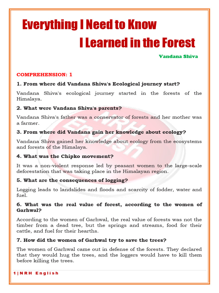 Vandana Shiva's Forest Lessons | PDF | Biodiversity | Agriculture