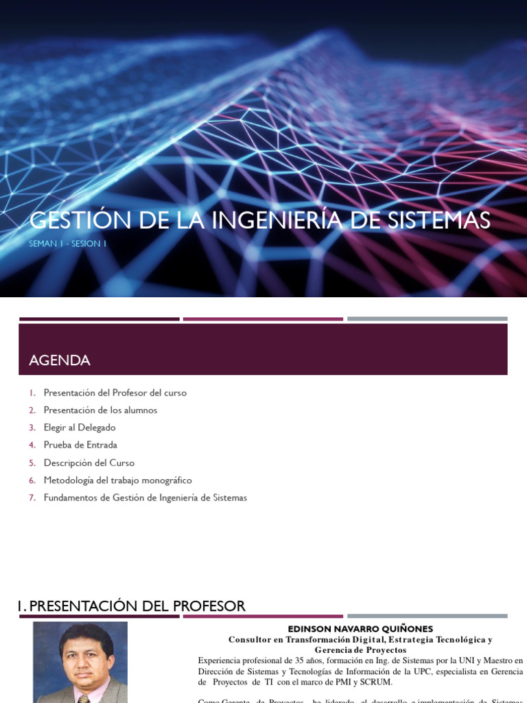 Sesion 1 - Gestión de la Ingenieria de Sistemas AulaVirtual | PDF ...
