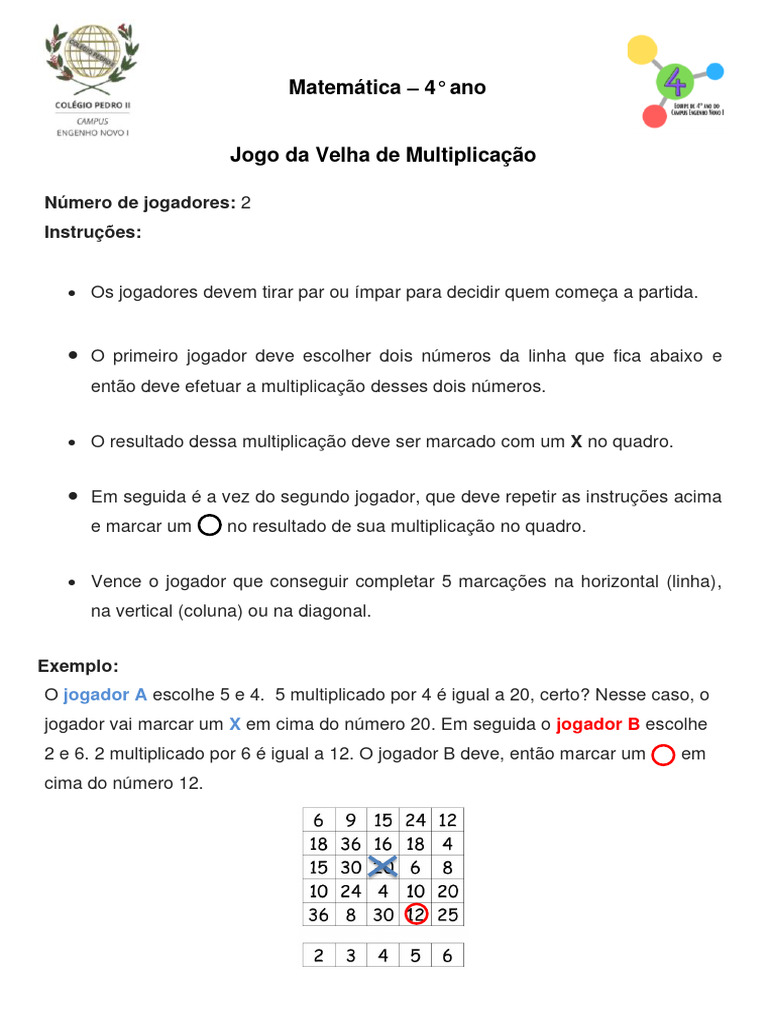 JOGO DA VELHA DA MULTIPLICAÇÃO - Jogos