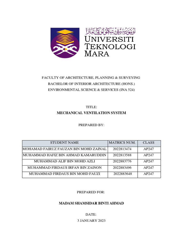 Mechanical Ventilation System | PDF | Duct (Flow) | Air Conditioning