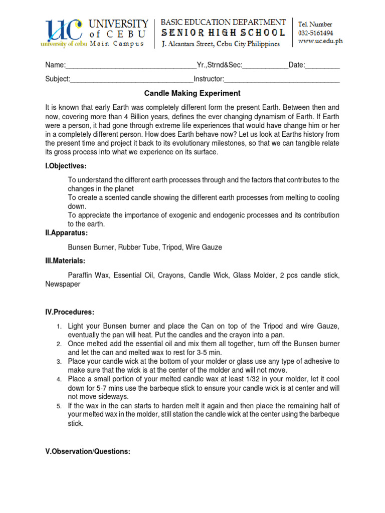 Candle Making Experiment | PDF | Wellness | Science & Mathematics