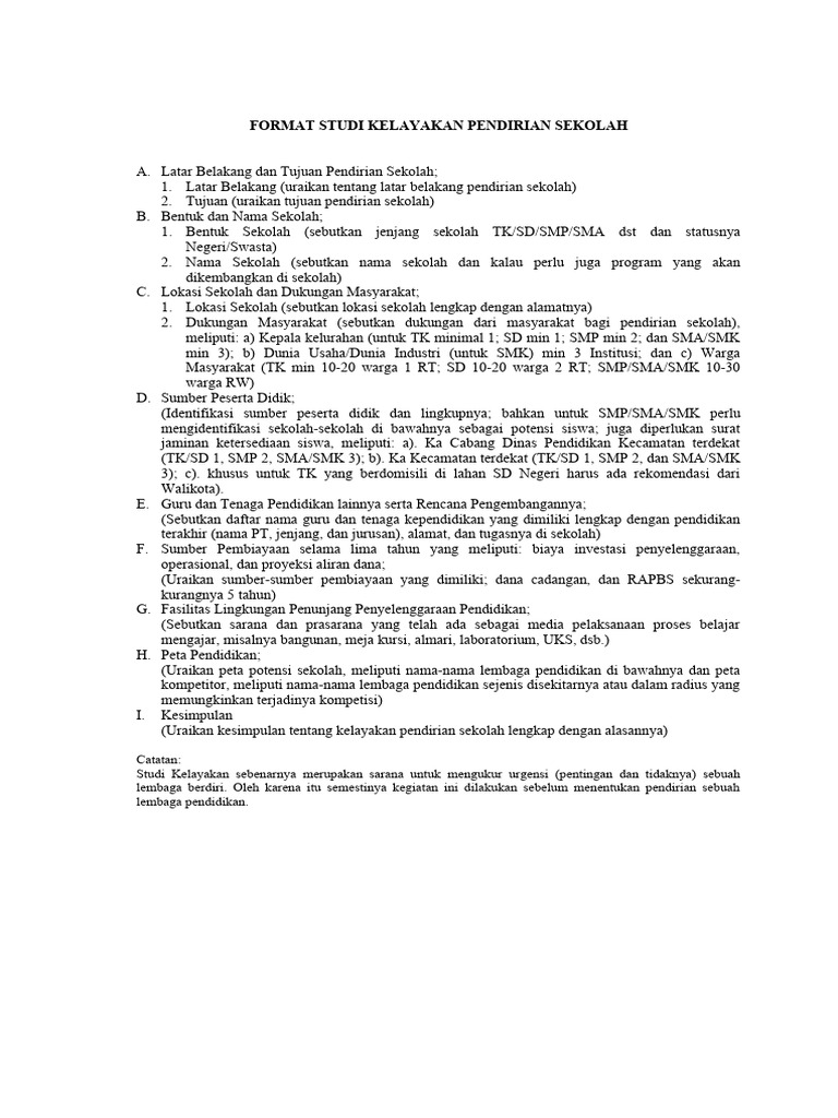 Format STUDI KELAYAKAN Dan RIP SEKOLAH | PDF