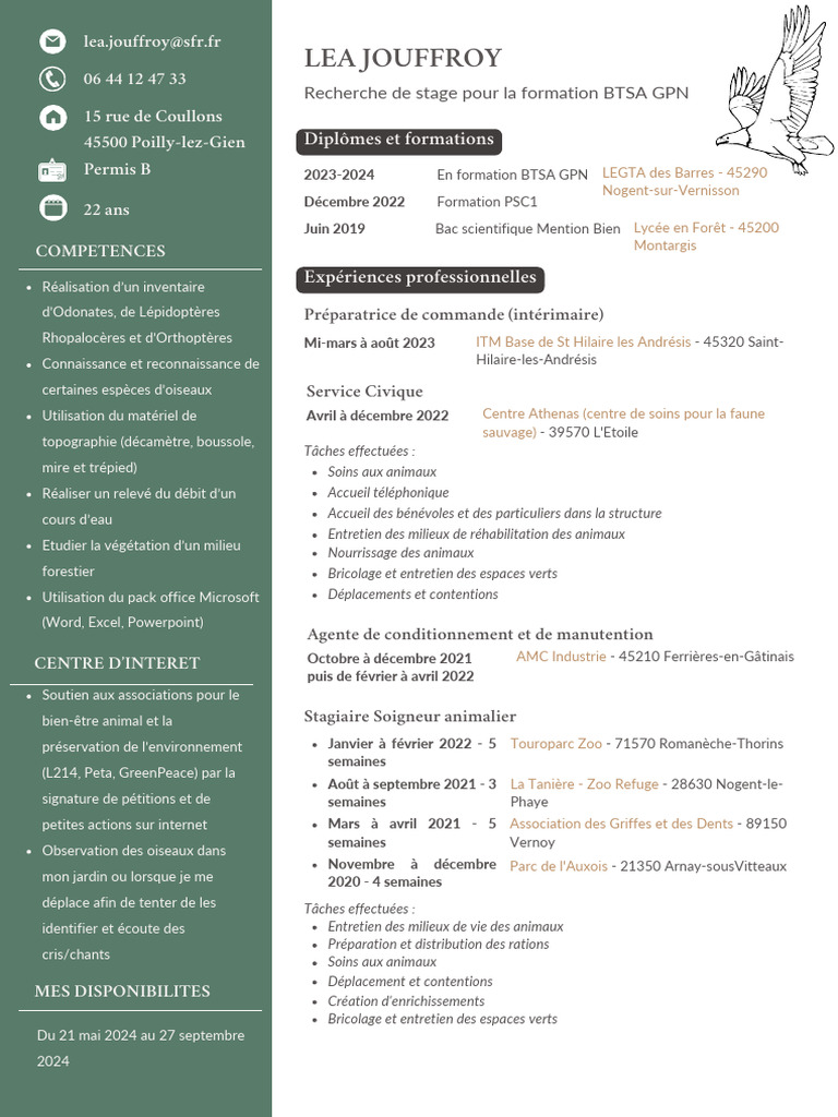 Recherche de Stage BTSA GPN 2024 PDF — free download