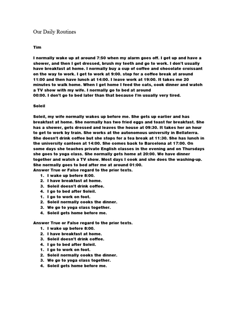 Daily Routines and Activities | PDF