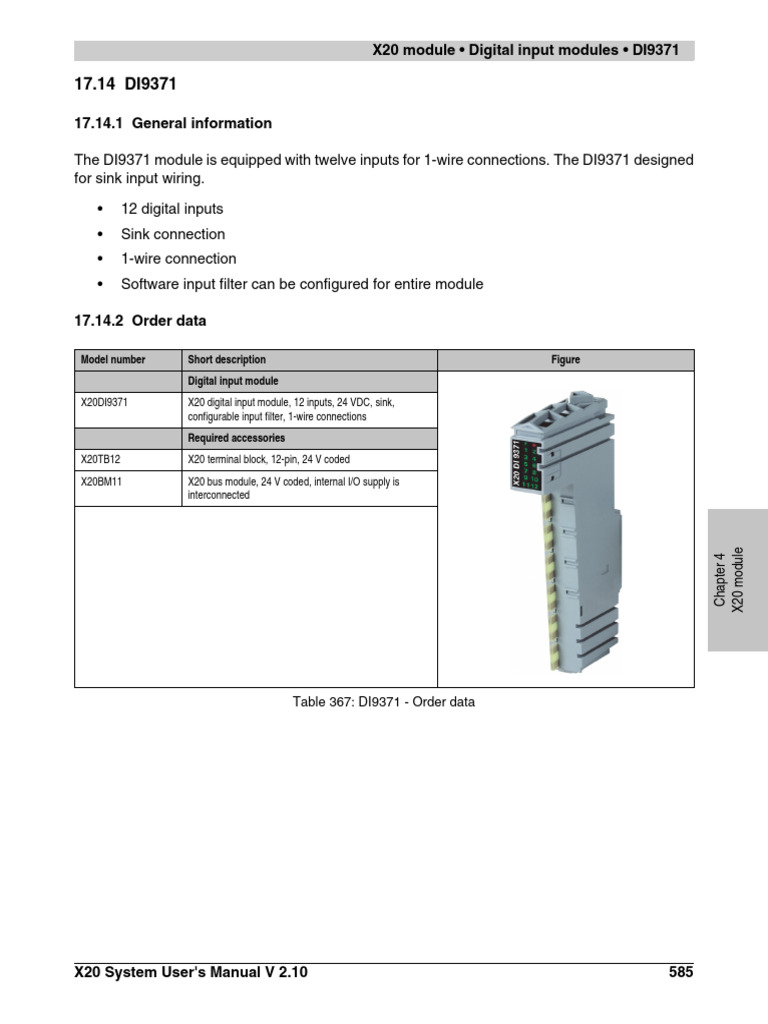 B&R X20DI9371 Digital Input Module - Revision G0 - DI9371 - Made In Austria