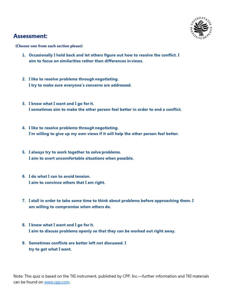 TKI TESTE Conflict Styles Assessment | PDF | Thought | Feeling