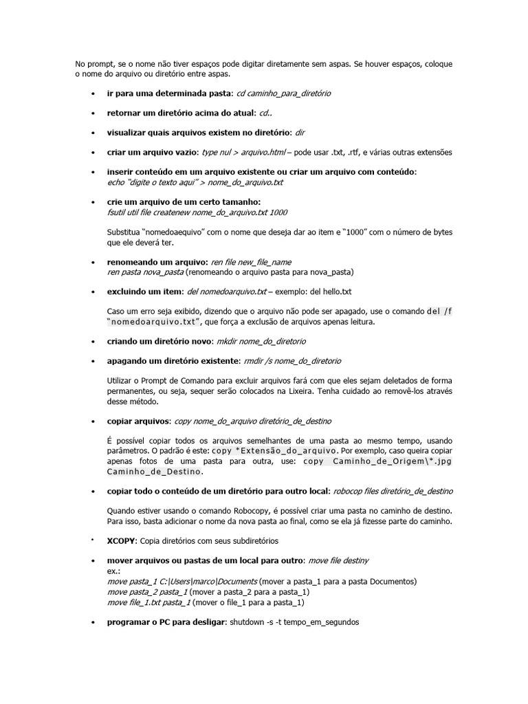 Atalhos cmd windows download gr tis pdf arquivo de texto ci ncia