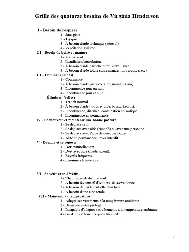 Grille des 14 besoins de Henderson | PDF
