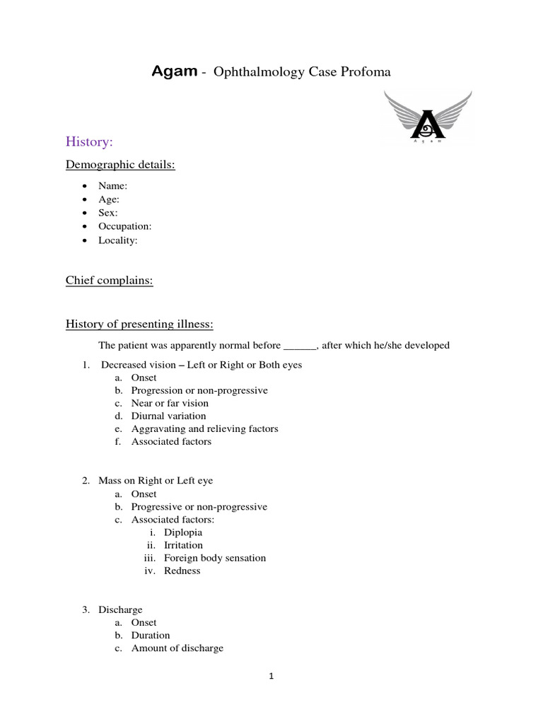 Ophthalmology Case Proforma Template | PDF | Cornea | Human Eye