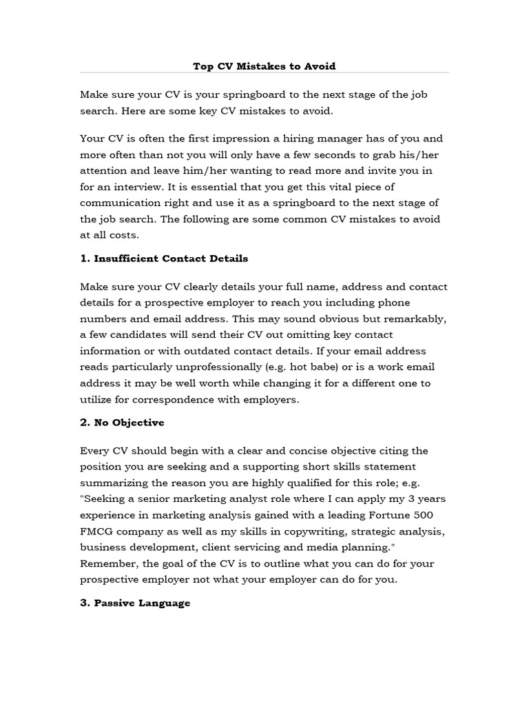 Top cv mistakes to avoid pdf word human communication