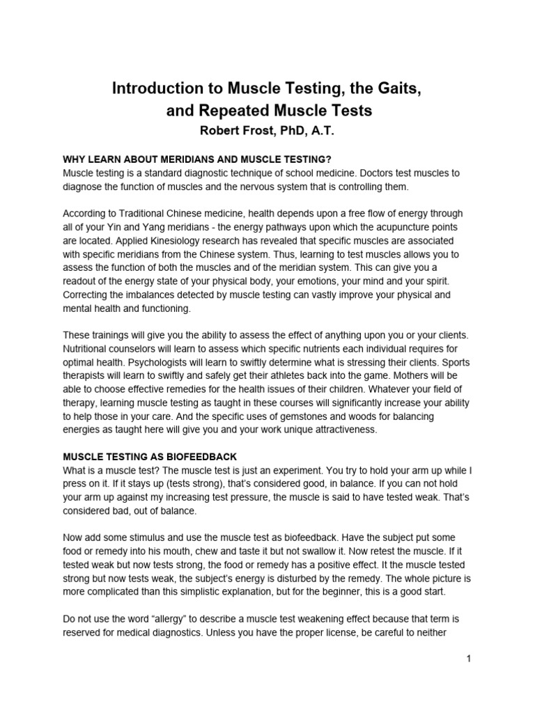 Muscle Testing and Energy Assessment | PDF | Anatomical Terms Of Motion ...