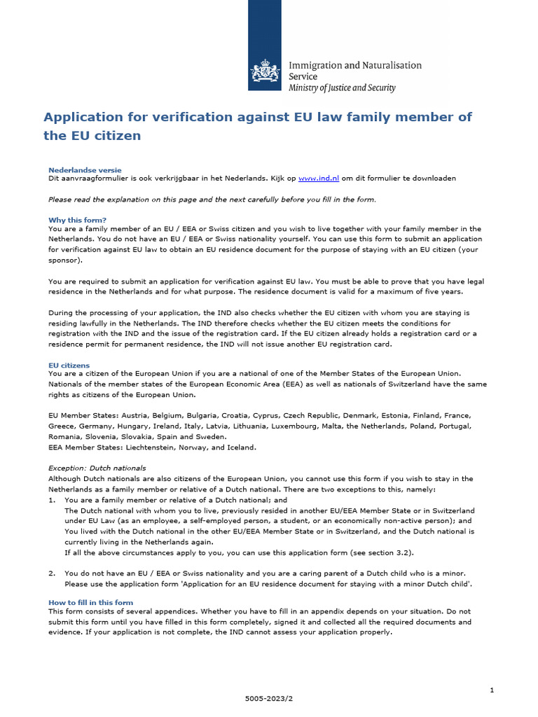 Application For Verification Against EU Law Family Member of The EU ...