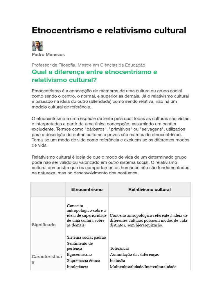 Etnocentrismo E Relativismo Cultural: Algumas Reflexões – TYEX